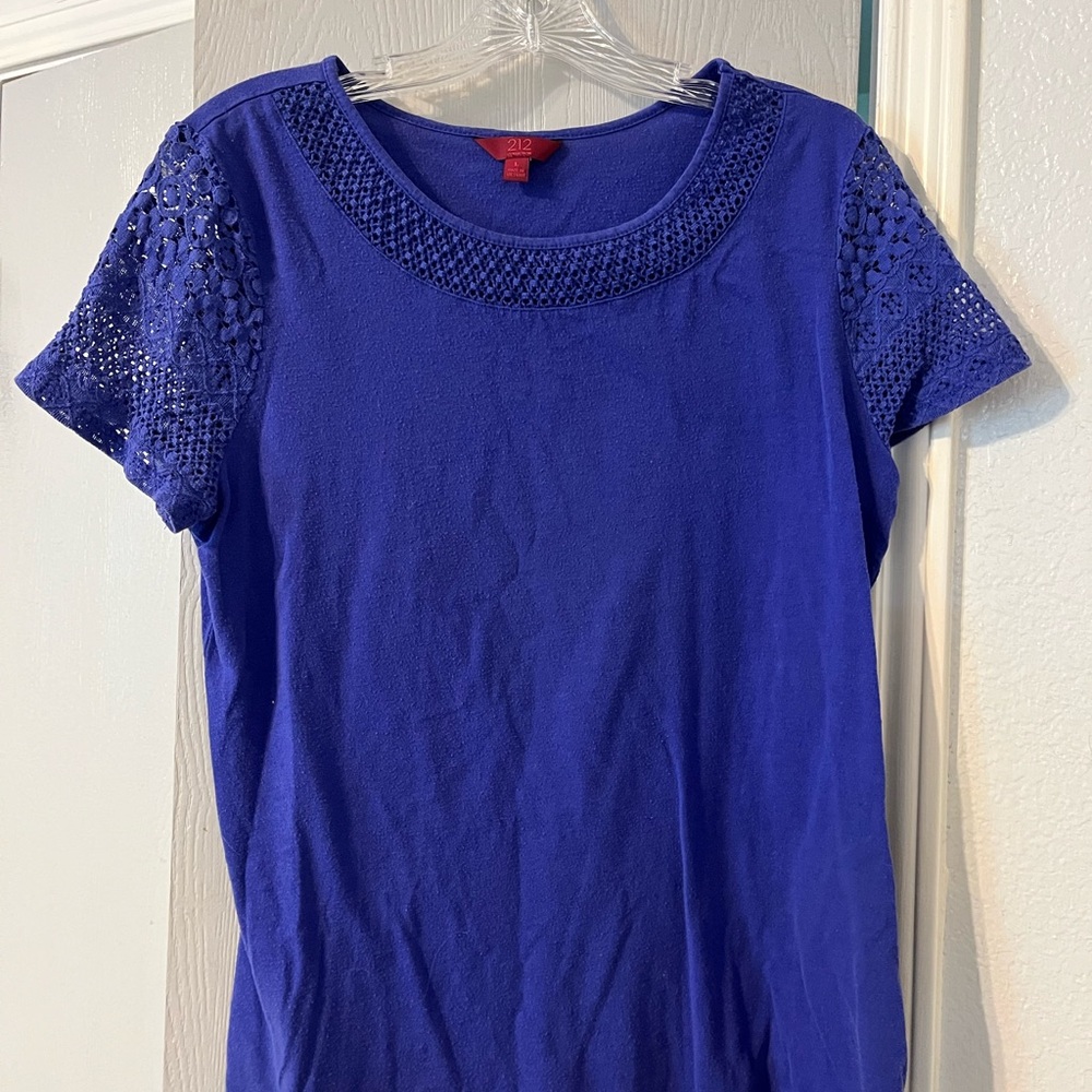 212 Collection Royal Blue Crochet Sleeve Top